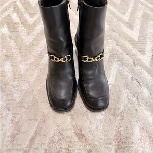 Primark Black Ankle Boots with Gold Chain Detail